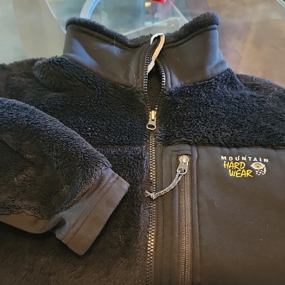 Mountain Hardwear Black Sherpa Fleece Jacket with Yellow Logo Size Medium